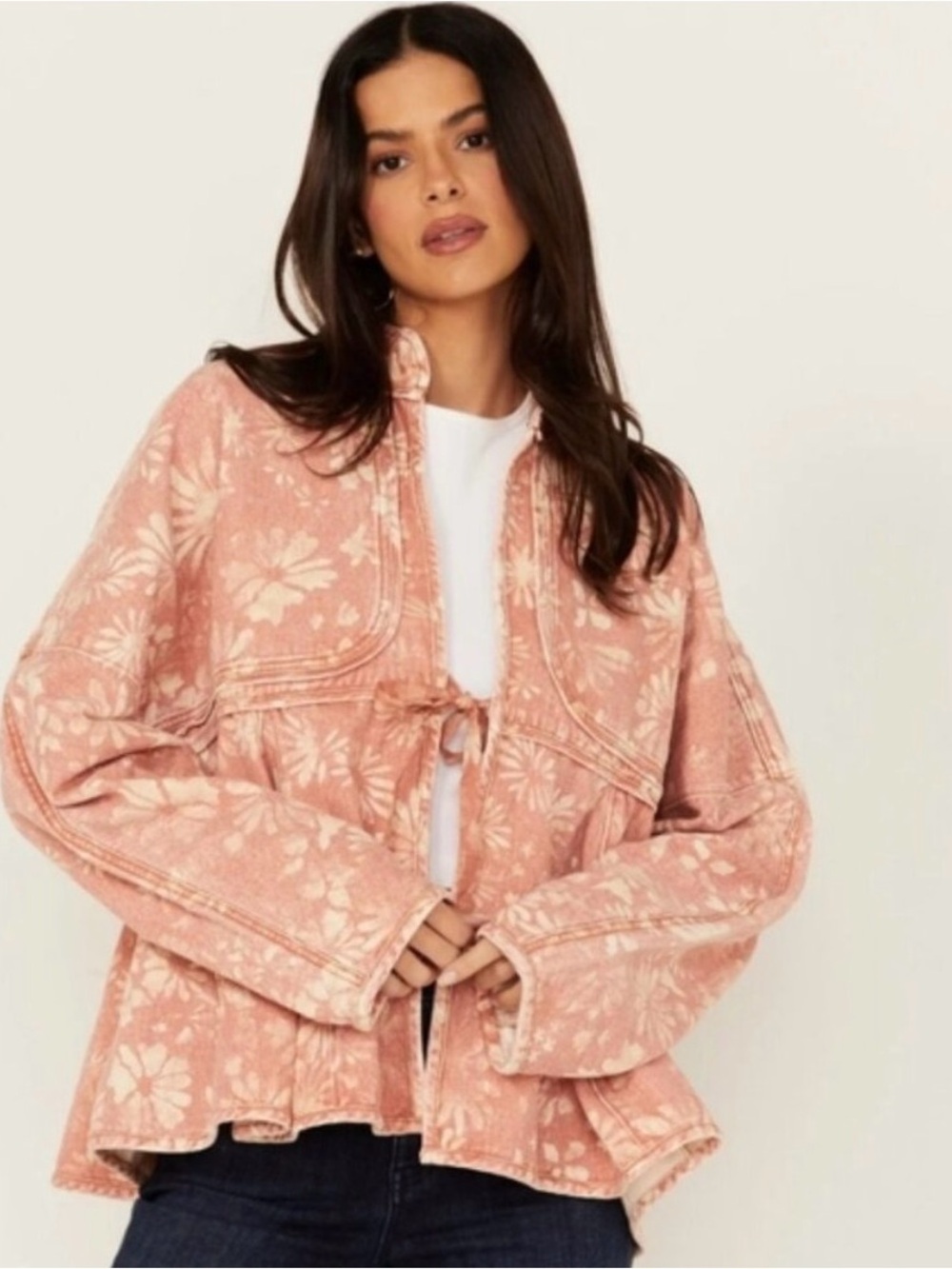 Free People Lua Bed Floral Print Jean Jacket